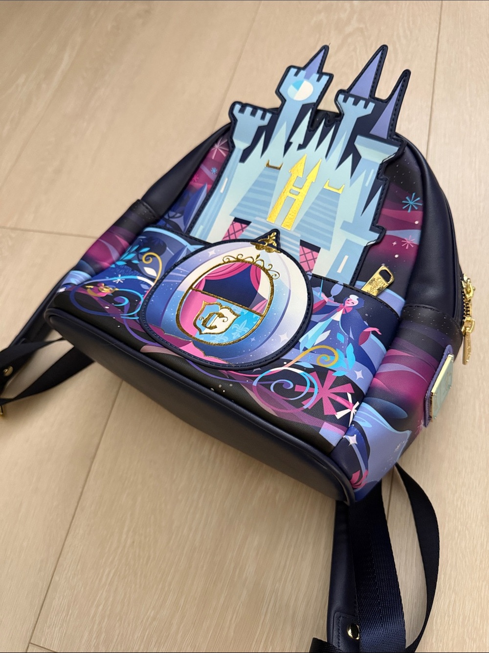 Loungefly Castle Carriage Mini Backpack - Navy, Light Blue, Purple - Picture 3 of 12